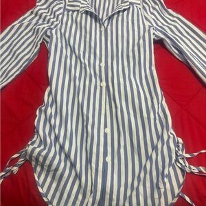 SHEIN Blue & White Vertical Stripe Women’s Button-Down Shirt